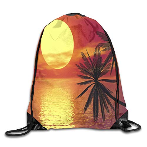 Bolsas de Gimnasia Bolsas de Cuerdas, Drawstring Backpack Gym Bag Travel Backpack Sunset Palm Tree Small Drawstring Backpacks Women Men Adults Fashion
