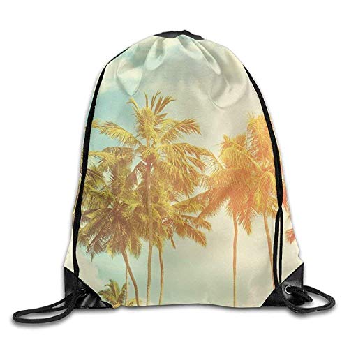Bolsas de Gimnasia Bolsas de Cuerdas, Palm Trees At Tropical Coast Print Drawstring Backpack Rucksack Shoulder Bags Gym Bag Sport Bag Fashion