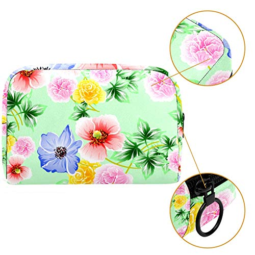 Bolsas de maquillaje de fondo verde de cártamo, bolsas de cosméticos de viaje bolsa de cepillo bolsa de artículos de tocador organizadores bolsa de lavado portátil de viaje para mujeres