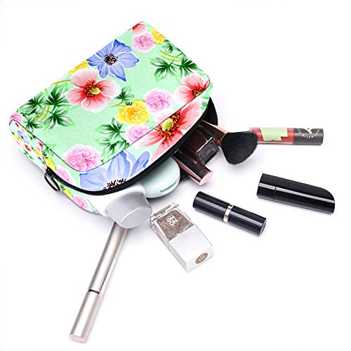 Bolsas de maquillaje de fondo verde de cártamo, bolsas de cosméticos de viaje bolsa de cepillo bolsa de artículos de tocador organizadores bolsa de lavado portátil de viaje para mujeres