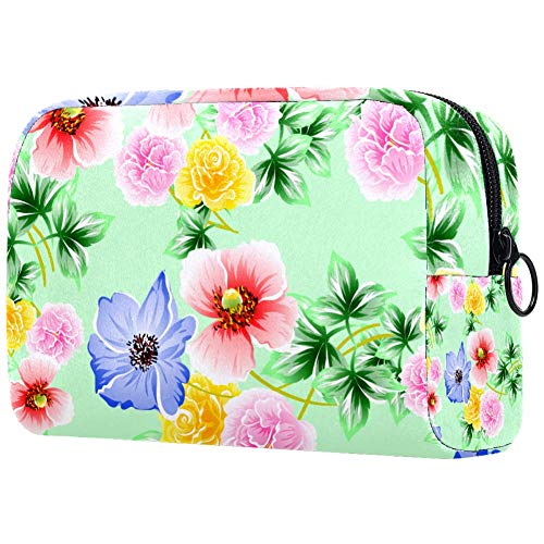 Bolsas de maquillaje de fondo verde de cártamo, bolsas de cosméticos de viaje bolsa de cepillo bolsa de artículos de tocador organizadores bolsa de lavado portátil de viaje para mujeres