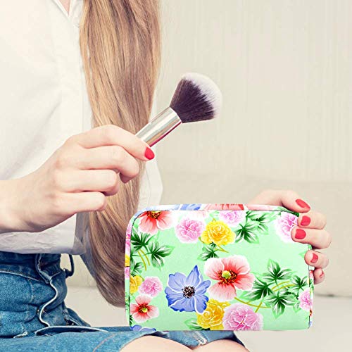 Bolsas de maquillaje de fondo verde de cártamo, bolsas de cosméticos de viaje bolsa de cepillo bolsa de artículos de tocador organizadores bolsa de lavado portátil de viaje para mujeres