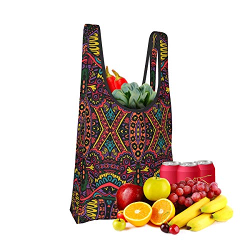 Bolsas de supermercado reutilizables Vector étnico abstracto sin fisuras patrón festivo ornamento de fondo lavable impermeable ligero 25X15 pulgadas