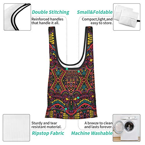 Bolsas de supermercado reutilizables Vector étnico abstracto sin fisuras patrón festivo ornamento de fondo lavable impermeable ligero 25X15 pulgadas
