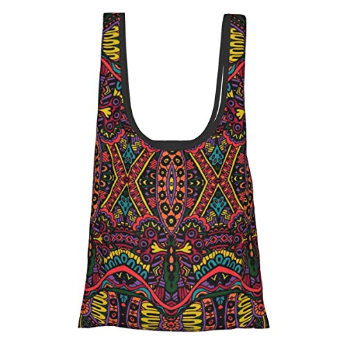 Bolsas de supermercado reutilizables Vector étnico abstracto sin fisuras patrón festivo ornamento de fondo lavable impermeable ligero 25X15 pulgadas
