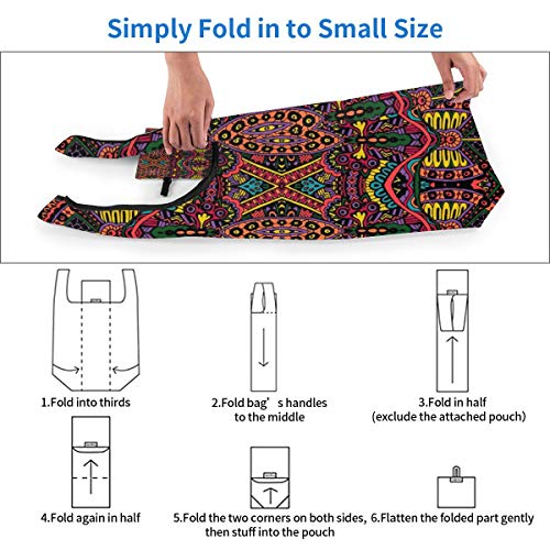 Bolsas de supermercado reutilizables Vector étnico abstracto sin fisuras patrón festivo ornamento de fondo lavable impermeable ligero 25X15 pulgadas