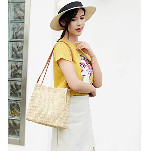 Bolsas para Mujeres, Mujer Paja Cubo del Bolso de Hombro Ocasional Ladies Beach Bolsas