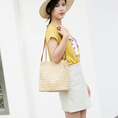 Bolsas para Mujeres, Mujer Paja Cubo del Bolso de Hombro Ocasional Ladies Beach Bolsas