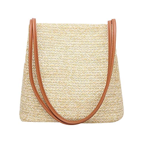 Bolsas para Mujeres, Mujer Paja Cubo del Bolso de Hombro Ocasional Ladies Beach Bolsas