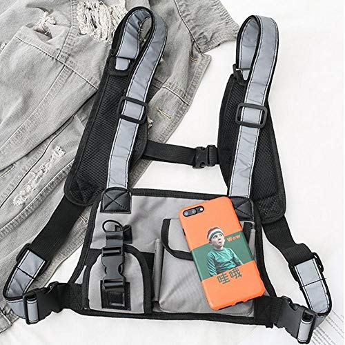 Bolsillo en el Pecho Riñonera para Hombre Función Cofre Táctico para Mujer Chaleco Ajustable Hip Hop Arnés Cofre Pack -Puper