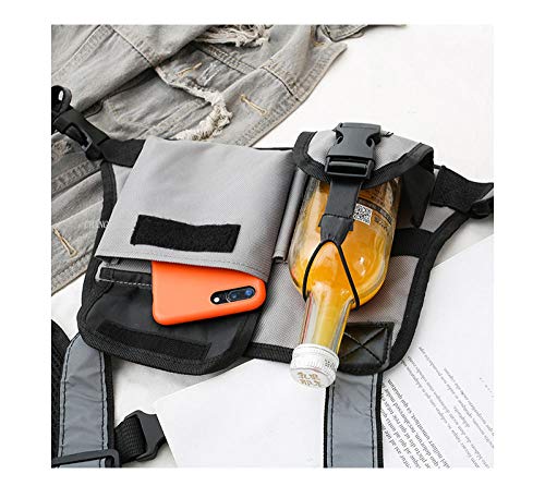 Bolsillo en el Pecho Riñonera para Hombre Función Cofre Táctico para Mujer Chaleco Ajustable Hip Hop Arnés Cofre Pack -Puper