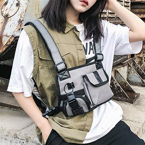 Bolsillo en el Pecho Riñonera para Hombre Función Cofre Táctico para Mujer Chaleco Ajustable Hip Hop Arnés Cofre Pack -Puper