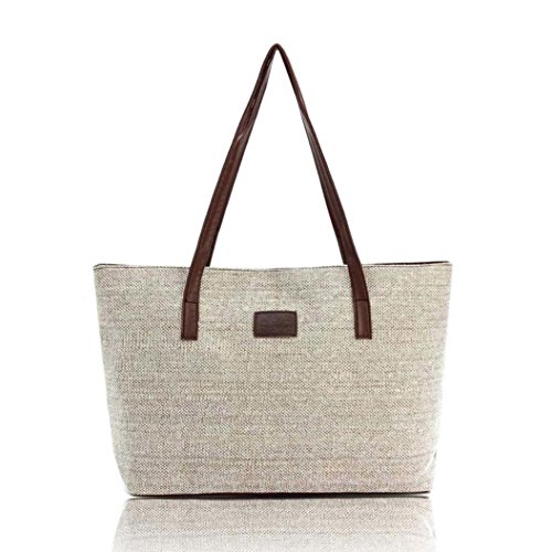 Bolso Bandolera Bolsa de Hombro de Lona Grande Beige para Mujer y Shoppers por ESAILQ C