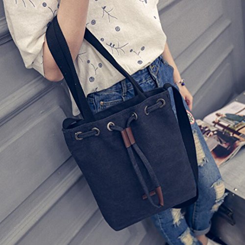 Bolso Bandolera Bolsa de Hombro de Lona Grande Negro para Mujer y Shoppers por ESAILQ F