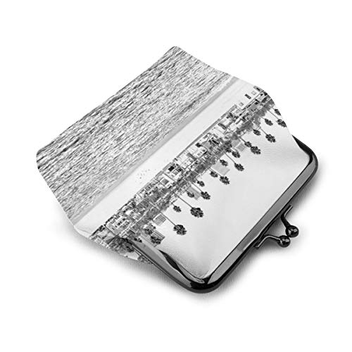 Bolso de cambio de cuero vintage Newport Beach Ocean Palm Trees monedero de cuero con cierre de beso Mini cosméticos para mujeres y niñas