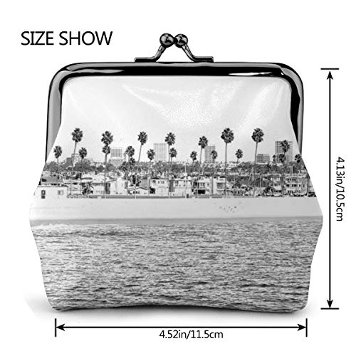 Bolso de cambio de cuero vintage Newport Beach Ocean Palm Trees monedero de cuero con cierre de beso Mini cosméticos para mujeres y niñas