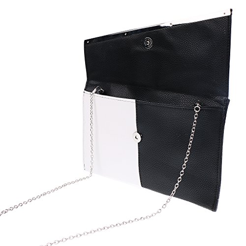 Bolso de Embrague de Tarde de PU de sobre de Mujeres Bolso de Hombro de Cadena de Monedero Negro Y Blanco