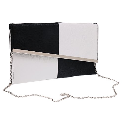 Bolso de Embrague de Tarde de PU de sobre de Mujeres Bolso de Hombro de Cadena de Monedero Negro Y Blanco