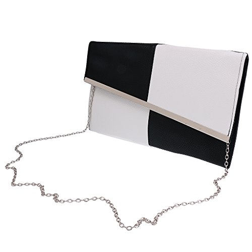 Bolso de Embrague de Tarde de PU de sobre de Mujeres Bolso de Hombro de Cadena de Monedero Negro Y Blanco