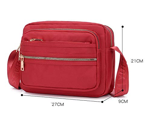 Bolso de Hombro de Nailon Impermeable con Cremallera de Color sólido para Mujer Bolso de Mensajero para Mujer Viaje de Mujer