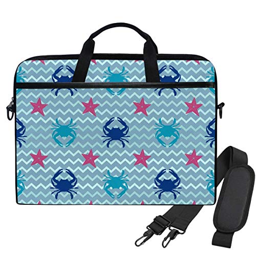 Bolso de Hombro para computadora portátil Dibujos Animados Cangrejos Estrella de mar Onda geométrica 15.6 Pulgadas Estuche para computadora portátil para Mujeres Hombres