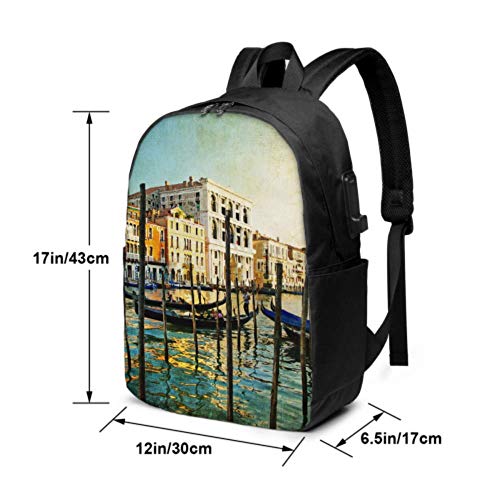 Bolso de Mujer Moda increíble Arte de Venecia Estilo de Pintura Mochila para computadora portátil Divertida con Puerto de Carga USB y Puerto de Auriculares para Viajes de Trabajo Universitario