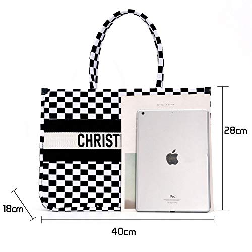 Bolso de playa Bolso grande de lona de verano para damas con cremallera Bolso de compras Bolso de viaje de mensajero para damas adecuado para su computadora portátil, iPad, billetera y necesidades di