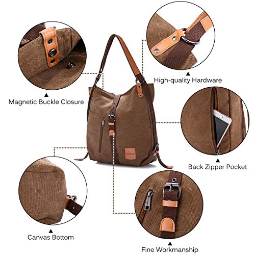 Bolso Mochilas Mujer Casual Vendimia, JOSEKO Niña Lona Multifuncional Antirrobo Bolso de Cuero de Gran Capacidad Bolsas de Viaje para Cualquier Ocasión