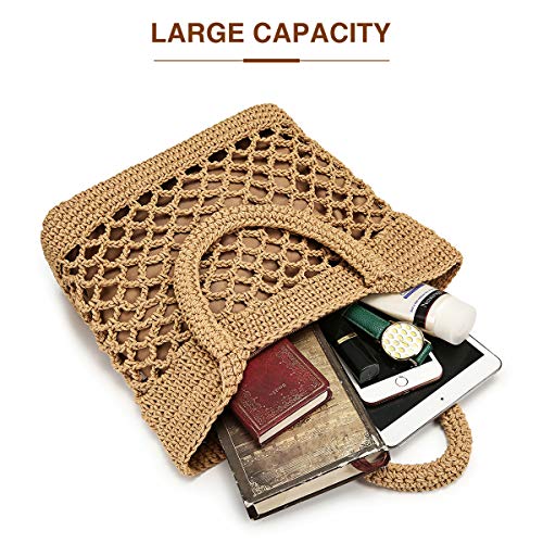 Bolsos de Paja, JOSEKO Nueva Hebilla de Cadena de Cuerda de algodón con Bolsillo Neto Bolso de Paja Tejido a Mano Bolsos Casuales Bolso de Playa Bolso Tejido Blanco