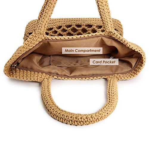 Bolsos de Paja, JOSEKO Nueva Hebilla de Cadena de Cuerda de algodón con Bolsillo Neto Bolso de Paja Tejido a Mano Bolsos Casuales Bolso de Playa Bolso Tejido Blanco