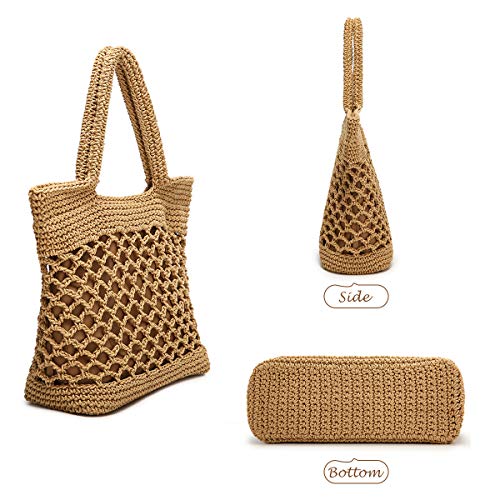 Bolsos de Paja, JOSEKO Nueva Hebilla de Cadena de Cuerda de algodón con Bolsillo Neto Bolso de Paja Tejido a Mano Bolsos Casuales Bolso de Playa Bolso Tejido Blanco