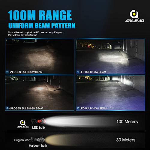 Bombilla H4 LED para Moto con Ojos de Angel, 6400LM Moto LED Faro,DC 12V 1 Lámpara-Azul