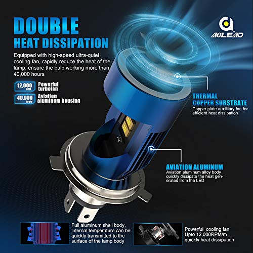 Bombilla H4 LED para Moto con Ojos de Angel, 6400LM Moto LED Faro,DC 12V 1 Lámpara-Azul