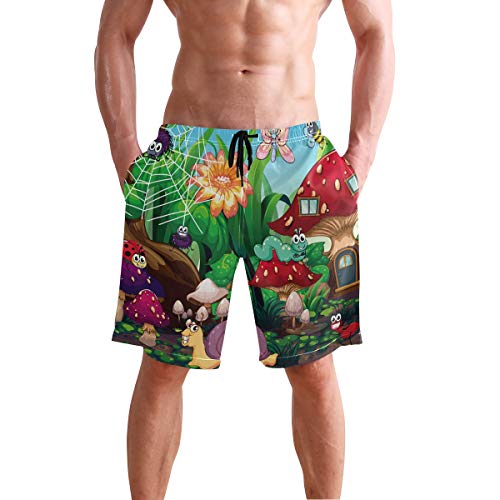 BONIPE - Bañador para hombre, diseño de bosque de dibujos animados y caracol, secado rápido, con cordón y bolsillos Multicolor multicolor M