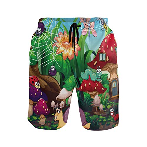 BONIPE - Bañador para hombre, diseño de bosque de dibujos animados y caracol, secado rápido, con cordón y bolsillos Multicolor multicolor M