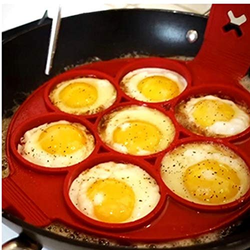 Bontand Moldes Moldes Panqueque Anillo del Huevo Frito Reutilizable De Silicona Antiadherente Panqueque Fabricante De Huevo Anillo Hacer Rápidamente Un Pastel para Accesorios Cocina 7 Hoyos