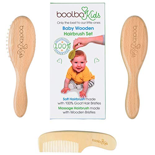 Boolba Kids Juego 3 Piezas de Peine y Cepillo de Madera Para Bebé y Niños