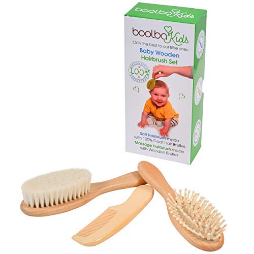 Boolba Kids Juego 3 Piezas de Peine y Cepillo de Madera Para Bebé y Niños