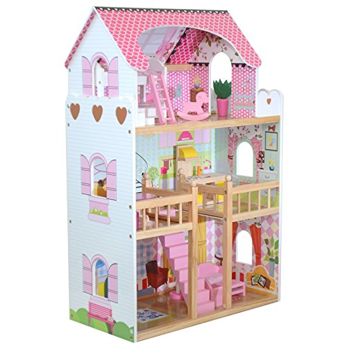 boppi® Casa De Muñecas De Madera para Niñas 3 Pisos Y 17 Accesorios/Muebles para Jugar