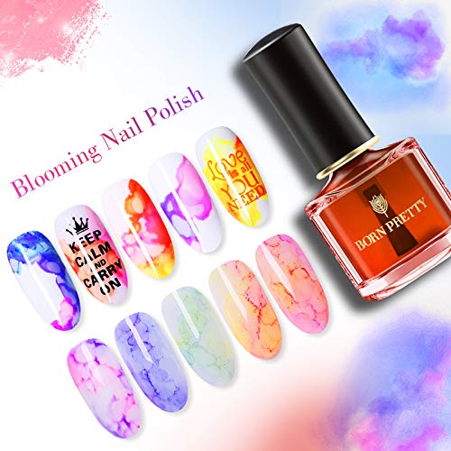 Born Pretty Blooming Watercolor Gel Nail Polish, Magic Blooming Polish Manicure Kit Work with Painting Drawing Nail Vanish Watercolor Ink Art Design, 7 Colors Set