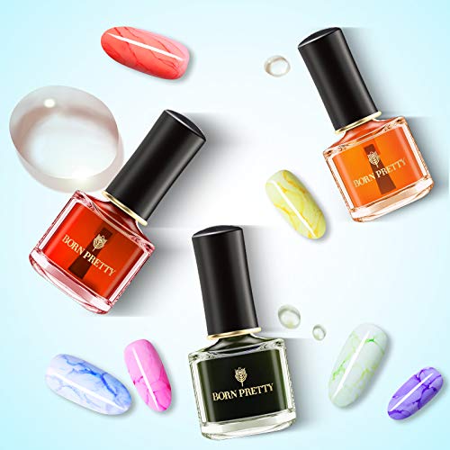 Born Pretty Blooming Watercolor Gel Nail Polish, Magic Blooming Polish Manicure Kit Work with Painting Drawing Nail Vanish Watercolor Ink Art Design, 7 Colors Set