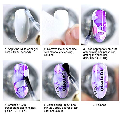 Born Pretty Blooming Watercolor Gel Nail Polish, Magic Blooming Polish Manicure Kit Work with Painting Drawing Nail Vanish Watercolor Ink Art Design, 7 Colors Set