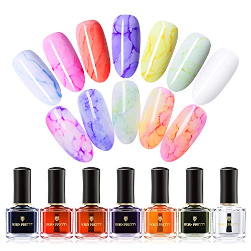 Born Pretty Blooming Watercolor Gel Nail Polish, Magic Blooming Polish Manicure Kit Work with Painting Drawing Nail Vanish Watercolor Ink Art Design, 7 Colors Set