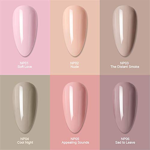 BORN PRETTY esmaltes semipermanentes Gel UV Set de esmaltes de uñas, 6 botellas de 6 ml, serie desnuda Color puro, empapa del esmalte de uñas de arte de uñas
