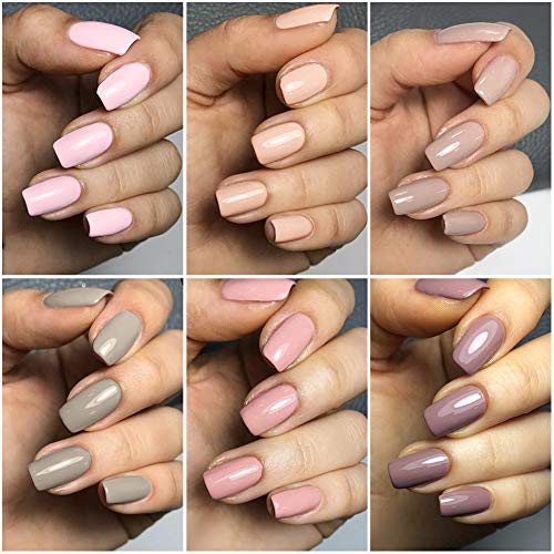 BORN PRETTY esmaltes semipermanentes Gel UV Set de esmaltes de uñas, 6 botellas de 6 ml, serie desnuda Color puro, empapa del esmalte de uñas de arte de uñas