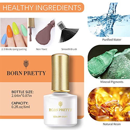 BORN PRETTY esmaltes semipermanentes Gel UV Set de esmaltes de uñas, 6 botellas de 6 ml, serie desnuda Color puro, empapa del esmalte de uñas de arte de uñas