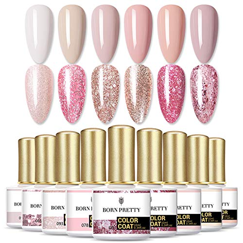 BORN PRETTY Gel de esmalte de uñas Kit 12 Colors - Popular Nude Pink Colors Gel Collection Pure UV Nail Gel Colors Manicure Set 10ML
