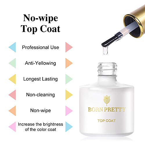 BORN PRETTY Tempered Enhance Base Coat and Top Coat, Matte Top Coat No Wipe Soak Off Nail Art UV Gel Polish 6ml