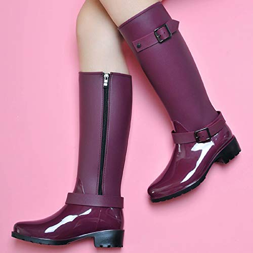 Botas de Agua Mujer Lluvia Altas Impermeable Forradas Invierno Niña Goma Wellington Boots(Rojo,talla37)