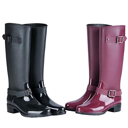 Botas de Agua Mujer Lluvia Altas Impermeable Forradas Invierno Niña Goma Wellington Boots(Rojo,talla37)